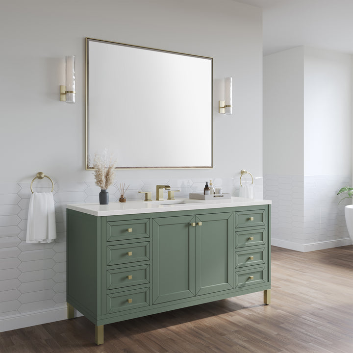 Chicago 60" Single Vanity, Smokey Celadon, w/ 3 CM White Zeus Silestone® Top