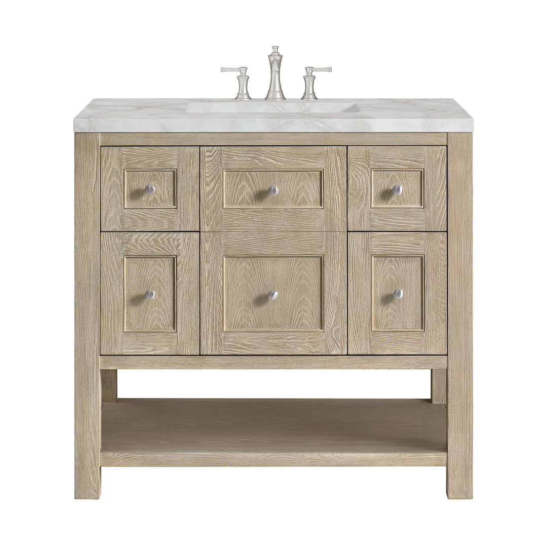 Breckenridge 36" Single Vanity, Whitewashed Oak w/ 3 CM Victorian Silver Silestone Top