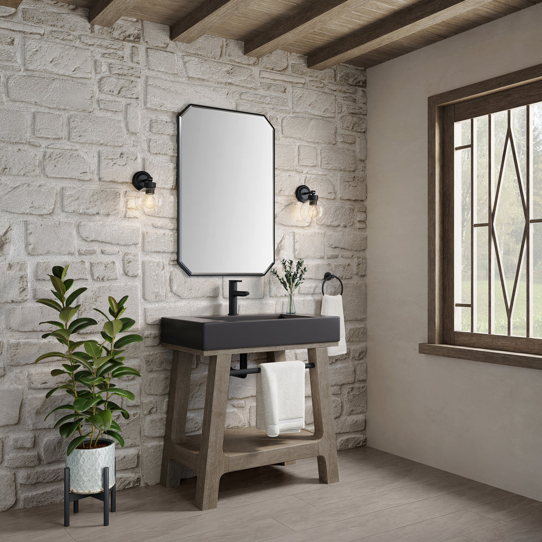 Auburn 31.5" Single Sink Console, Weathered Timber w/ Black Matte Mineral Composite Stone Top