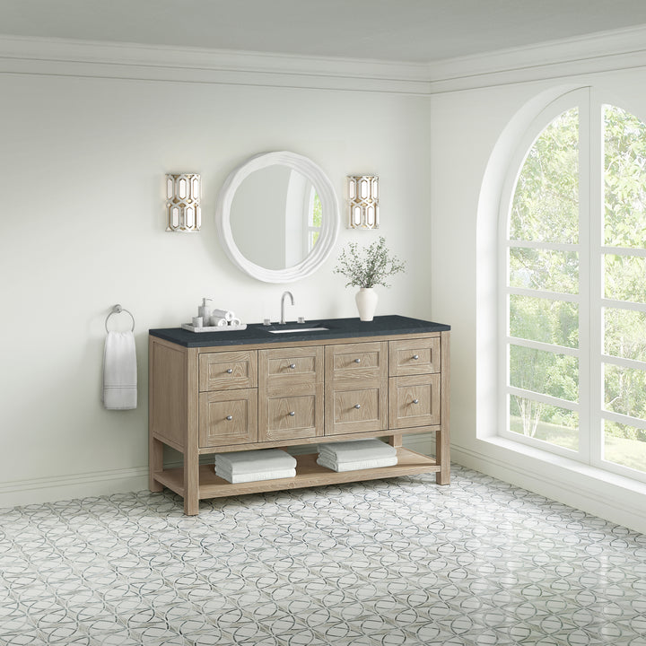 Breckenridge 60" Single Vanity, Whitewashed Oak, w/ 3 CM Charcoal Soapstone Quartz Top