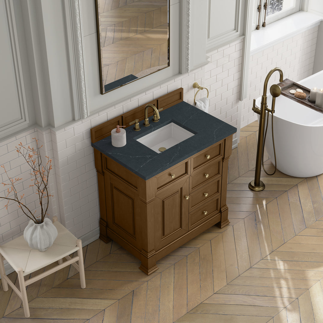 Brookfield 36" Single Vanity, Honey Oak w/ 3 CM Charcoal Soapstone Silestone® Top