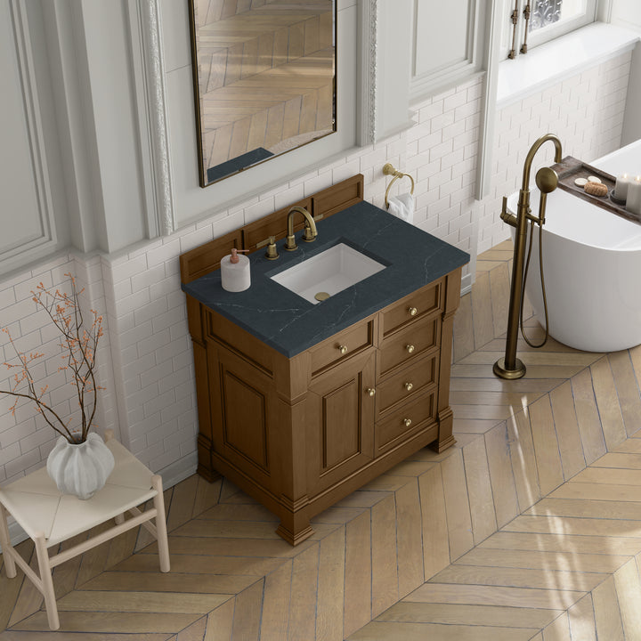 Brookfield 36" Single Vanity, Honey Oak w/ 3 CM Charcoal Soapstone Silestone® Top