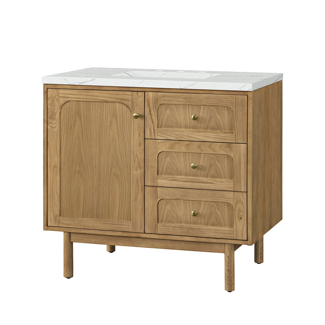 Laurent 36" Single Vanity, Light Natural Oak w/ 3 CM Ethereal Noctis Top