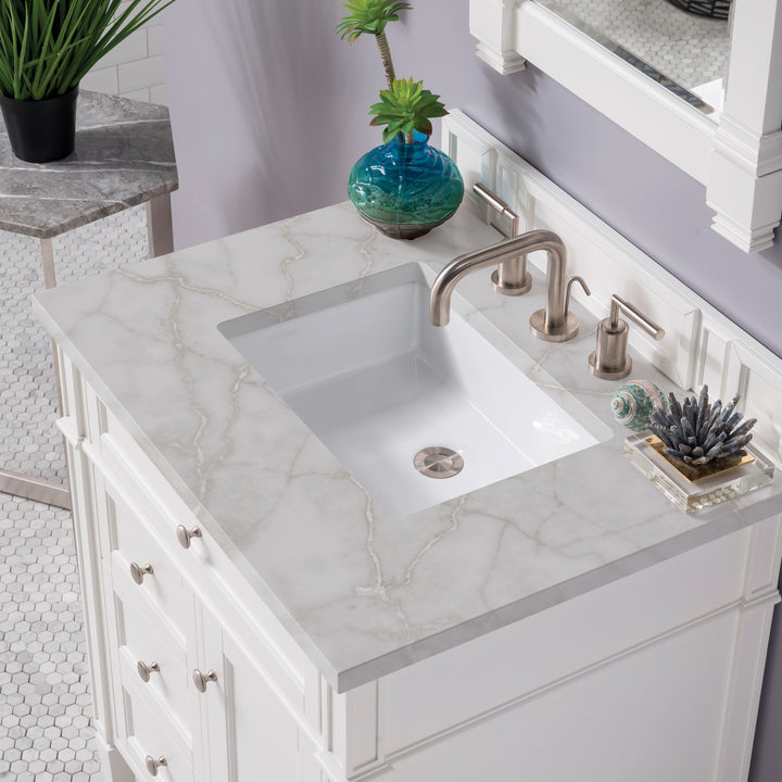 Brittany 30" Single Vanity, Bright White, w/ 3 CM Victorian Silver Silestone Top
