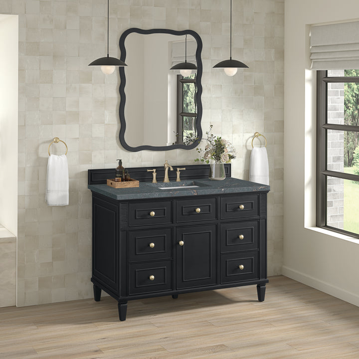 Lorelai 48" Single Vanity, Black Onyx w/ 3 CM Parisien Bleu Silestone Top w/FreePower Wireless Charger