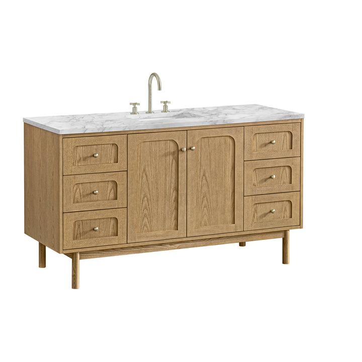 Laurent 60" Single Vanity, Light Natural Oak, w/ 3 CM Carrara Marble Top