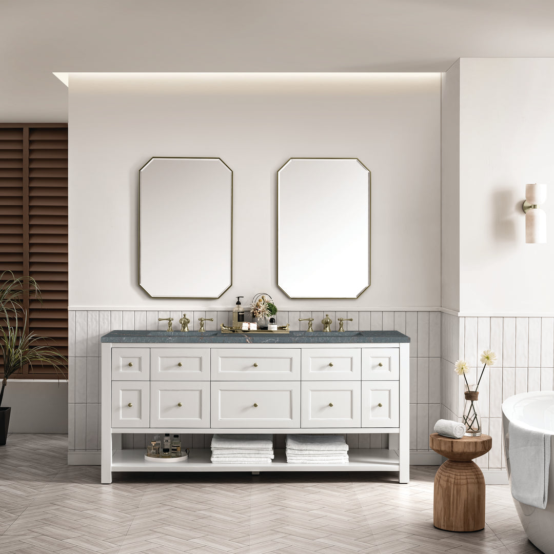 Breckenridge 72" Double Vanity, Bright White w/ 3 CM Parisien Bleu Top w/FreePower Wireless Charger