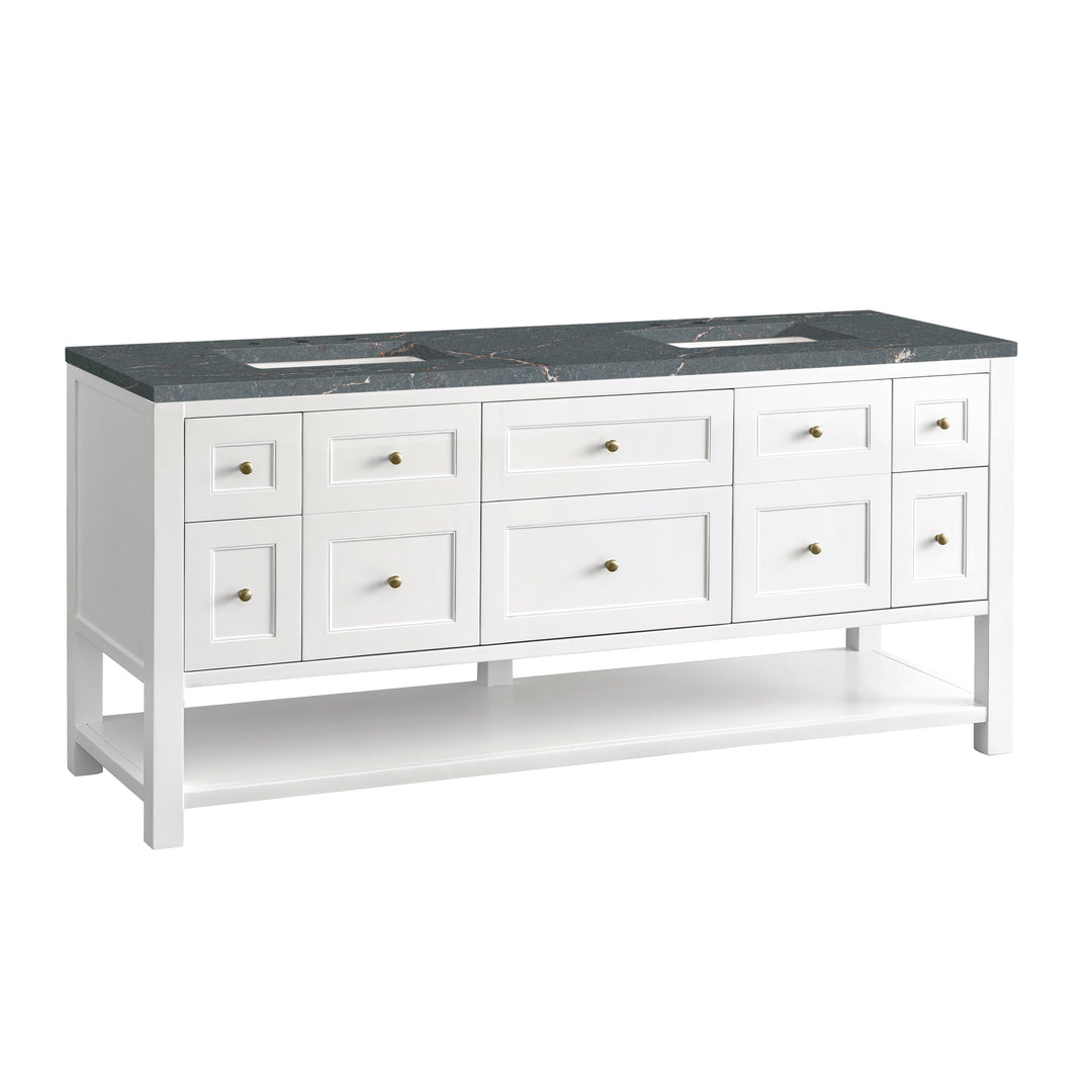Breckenridge 72" Double Vanity, Bright White w/ 3 CM Parisien Bleu Top