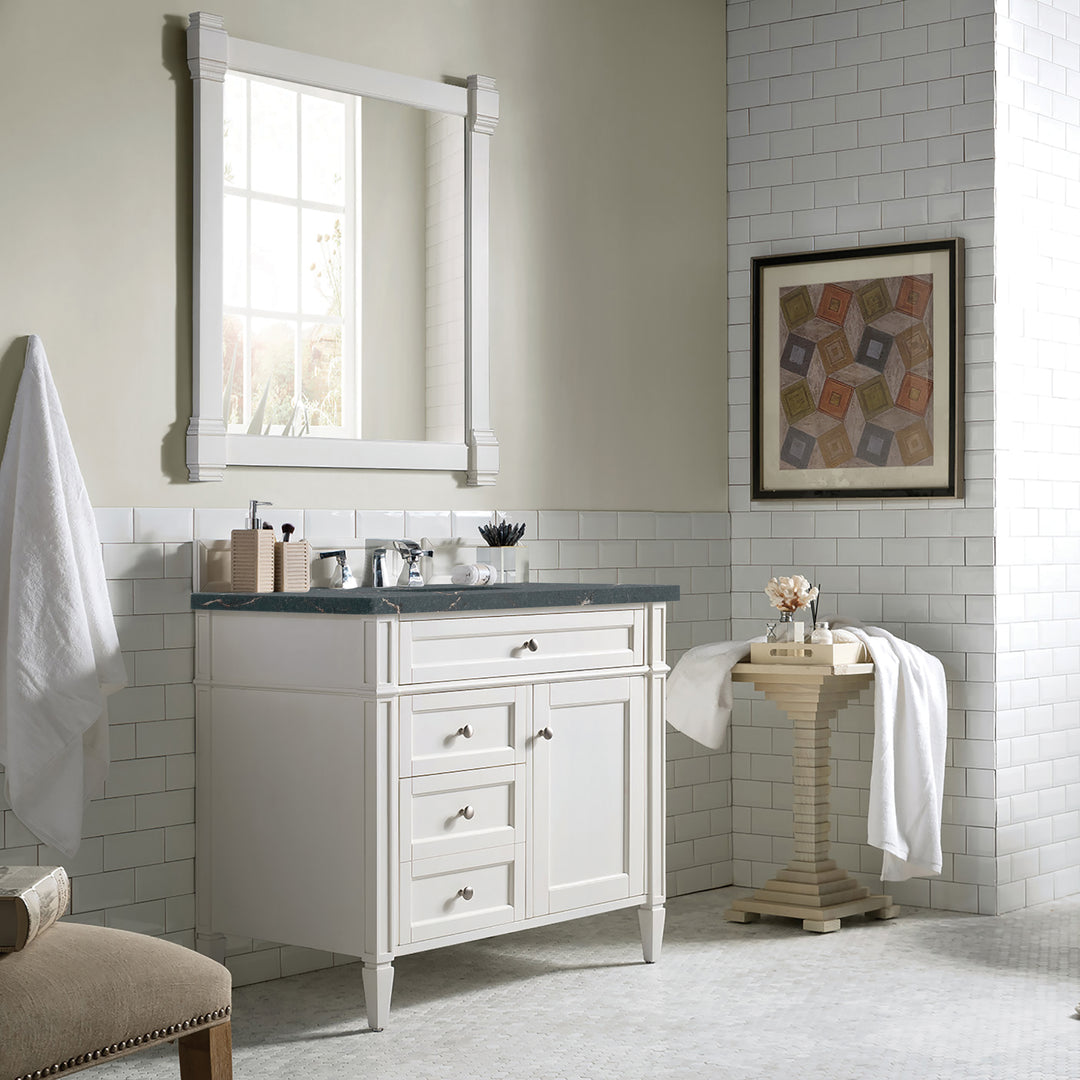 Brittany 36" Single Vanity, Bright White w/ 3 CM Parisien Bleu Silestone Top