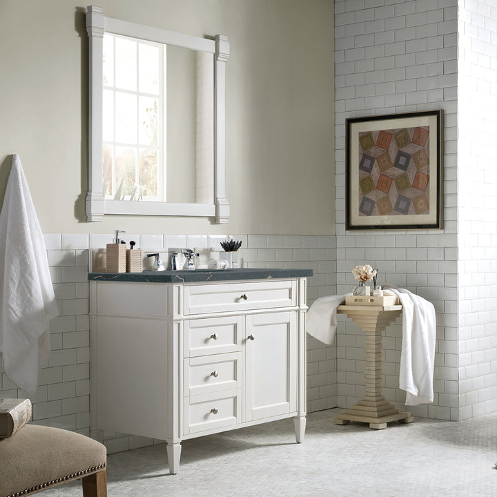 Brittany 36" Single Vanity, Bright White w/ 3 CM Parisien Bleu Silestone Top