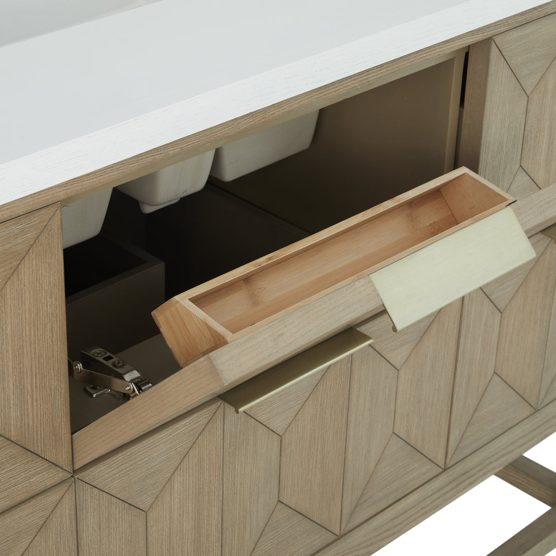 Emmeline 48" Single Vanity, Pebble Oak w/ 3 CM Eternal Marfil Silestone Top