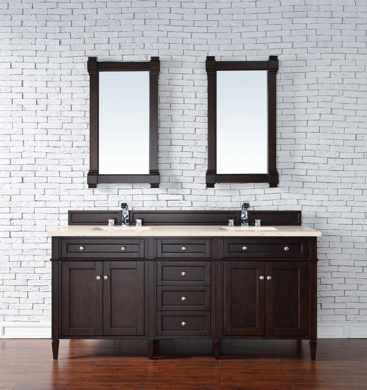 Brittany 72" Double Vanity, Burnished Mahogany w/ 3 CM Eternal Marfil Silestone Top