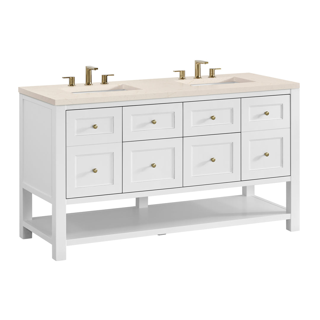 Breckenridge 60" Double Vanity, Bright White, w/ 3 CM Eternal Marfil Quartz Top