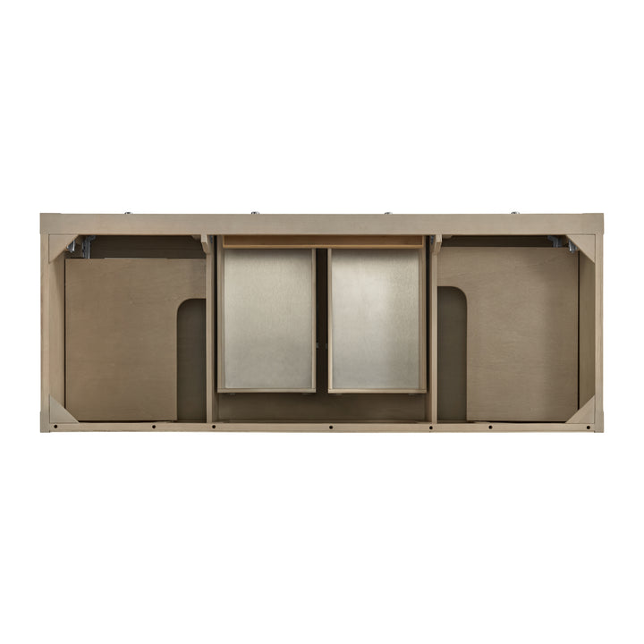 Breckenridge 60" Double Vanity, Whitewashed Oak, w/ 3 CM Victorian Silver Quartz Top w/FreePower Wireless Charger