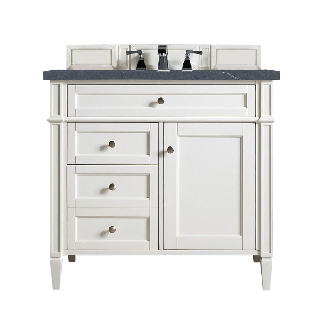 Brittany 36" Single Vanity, Bright White w/ 3 CM Charcoal Soapstone Silestone Top