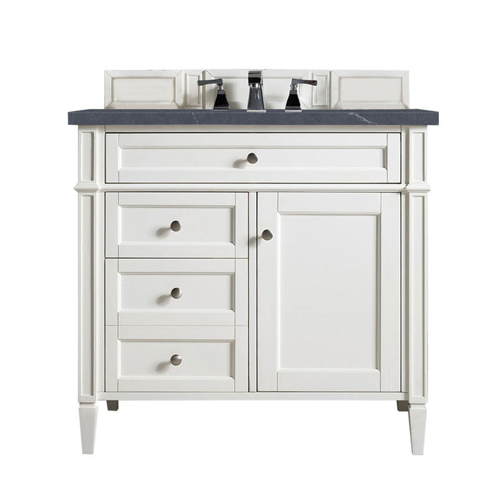 Brittany 36" Single Vanity, Bright White w/ 3 CM Charcoal Soapstone Silestone Top