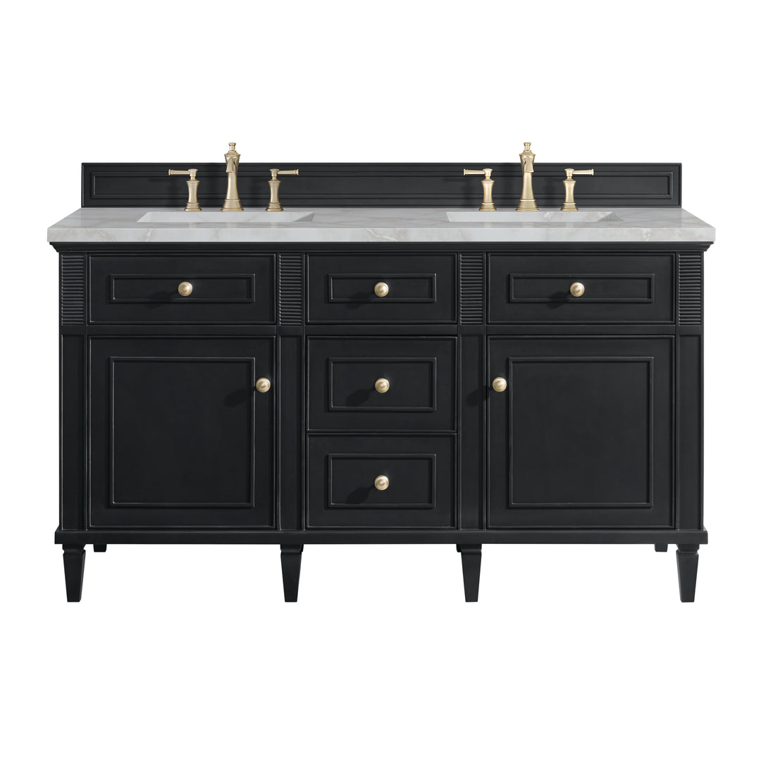Lorelai 60" Double Vanity, Black Onyx w/ 3 CM Victorian Silver Silestone Top