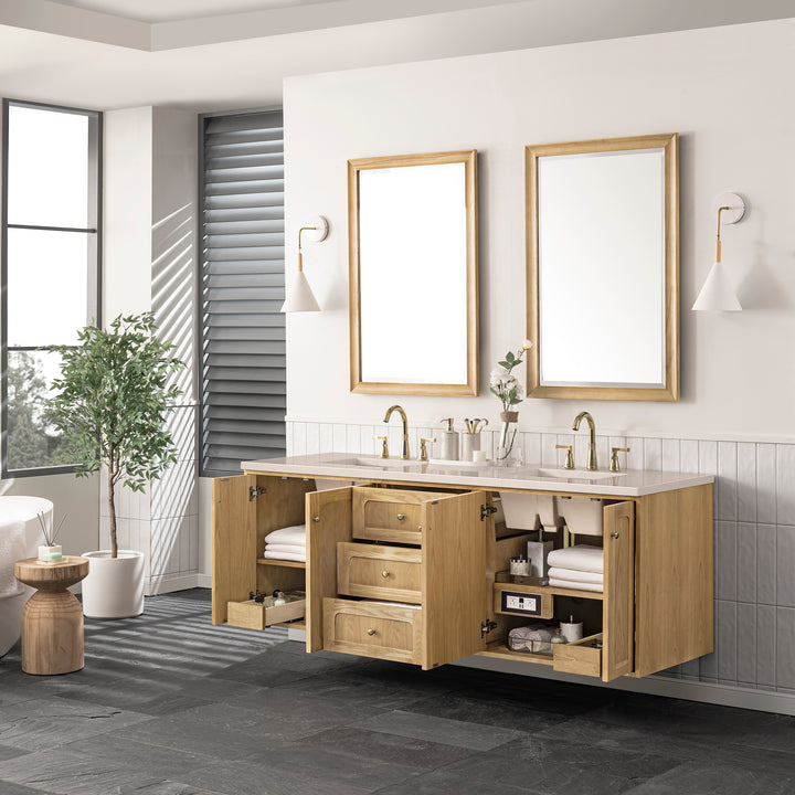 Laurent 72" Double Vanity, Light Natural Oak w/ 3 CM Eternal Marfil Top