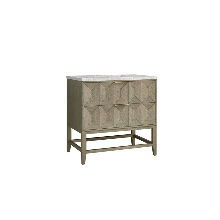 Emmeline 36" Single Vanity, Pebble Oak w/ 3 CM Eternal Jasmine Pearl Top