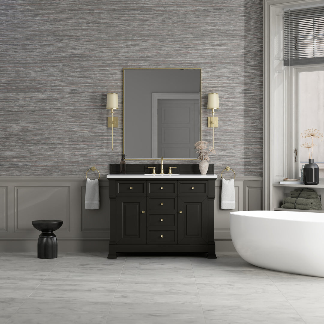 Brookfield 48" Single Vanity, Black Onyx,  w/ 3 CM White Zeus Silestone® Top