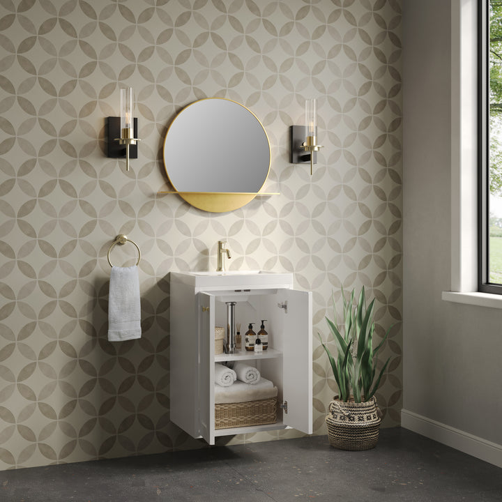 Chianti 20" Single Vanity, Glossy White, Champagne Brass, w/ White Glossy Composite Stone Top