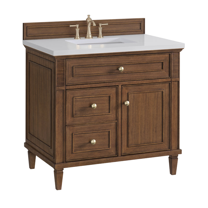 Lorelai 36" Single Vanity, Mid-Century Walnut w/ 3 CM White Zeus Silestone Top