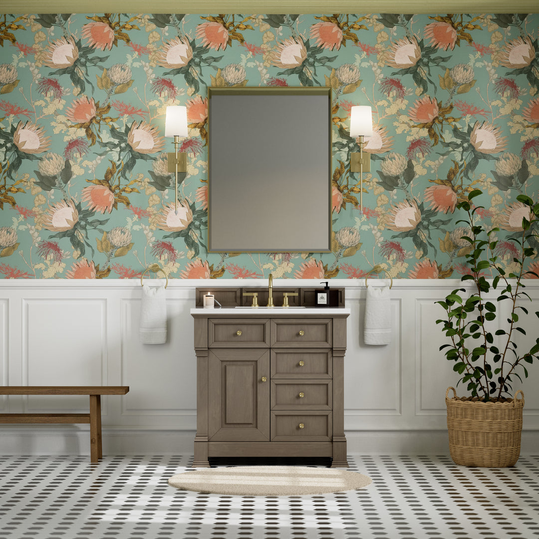 Brookfield 36" Single Vanity, Pecan, w/ 3 CM White Zeus Silestone® Top