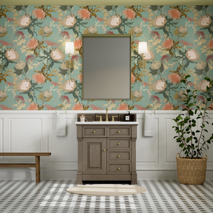 Brookfield 36" Single Vanity, Pecan, w/ 3 CM White Zeus Silestone® Top