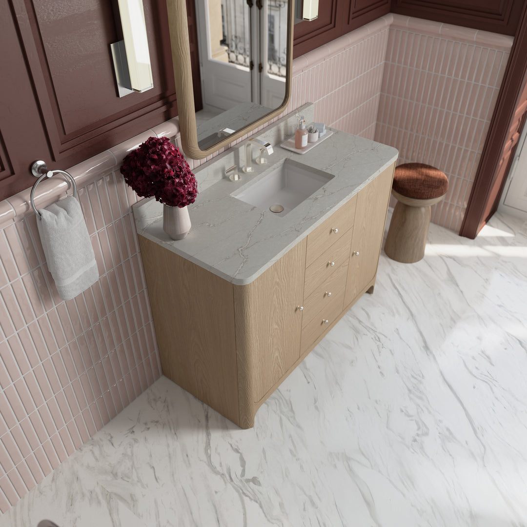 Gracyn 48" Single Vanity, Coastal Driftwood, w/ 3 CM Victorian Silver Quartz Widespread Top