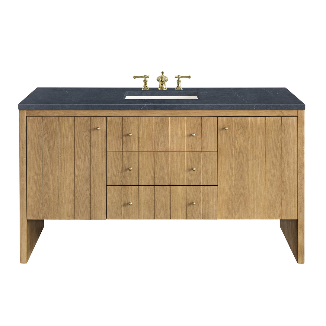 Hudson 60" Single Vanity, Light Natural Oak w/ 3 CM Charcoal Soapstone Top