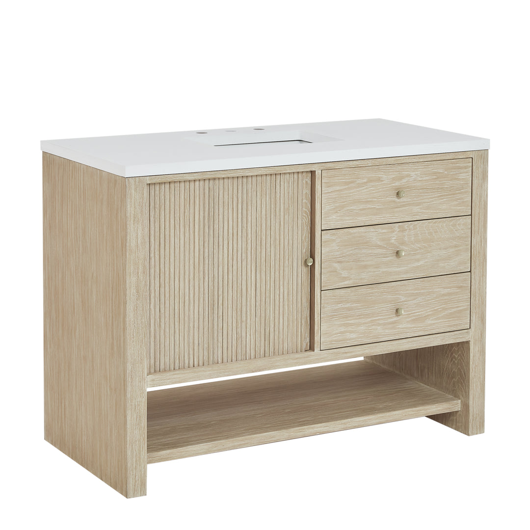 Marigot 48" Single Vanity, Sunwashed Oak w/ 3 CM White Zeus Silestone Top