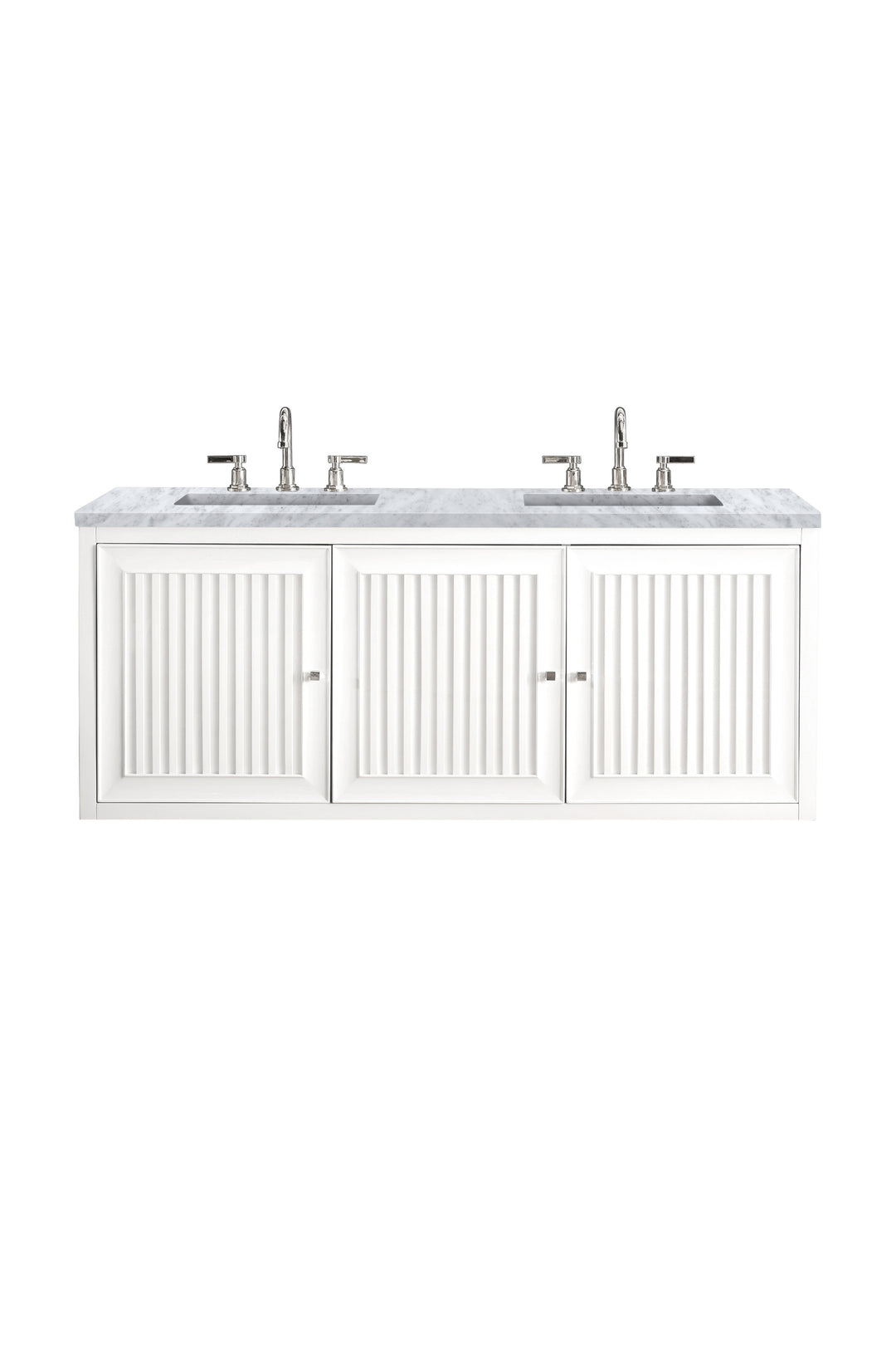 Athens 60" Double Vanity, Glossy White w/ 3 CM Carrara White Top