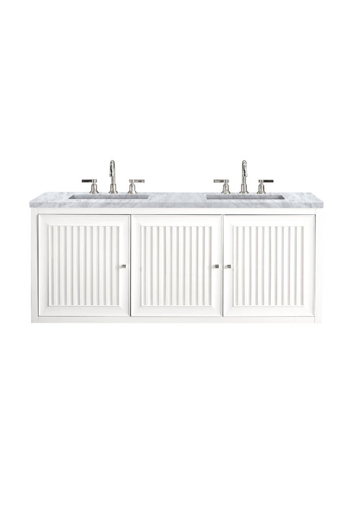 Athens 60" Double Vanity, Glossy White w/ 3 CM Carrara White Top