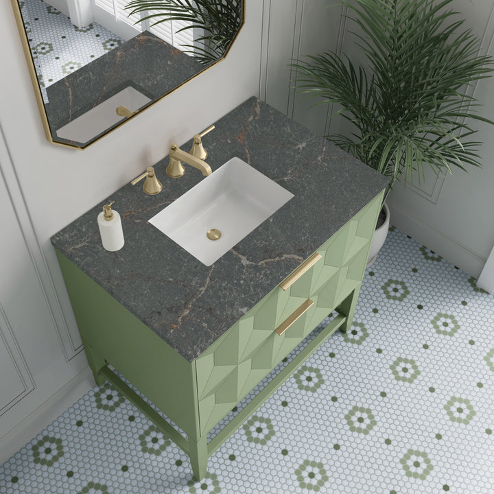 Emmeline 36" Single Vanity, Pistachio w/ 3 CM Parisien Bleu Top