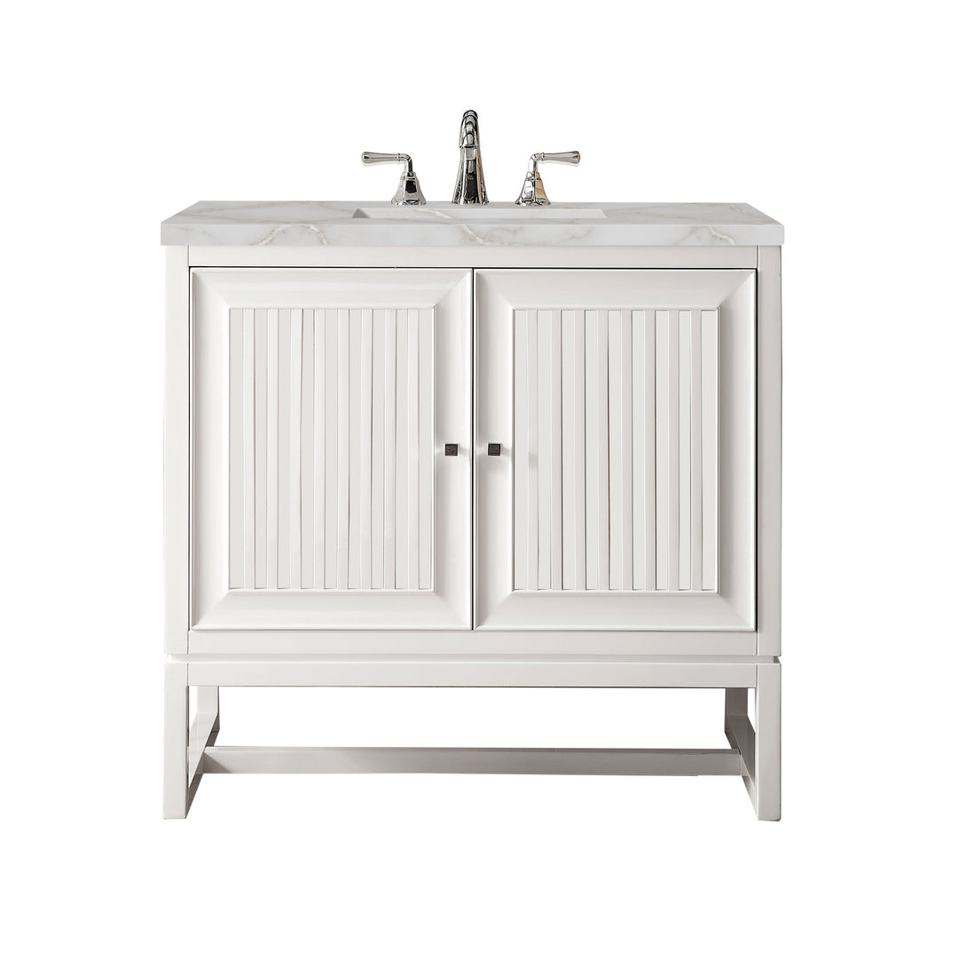 Athens 36" Single Vanity, Glossy White w/ 3 CM Victorian Silver Silestone Top