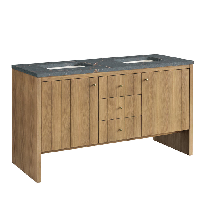 Hudson 60" Double Vanity, Light Natural Oak w/ 3 CM Parisien Bleu Top w/FreePower Wireless Charger