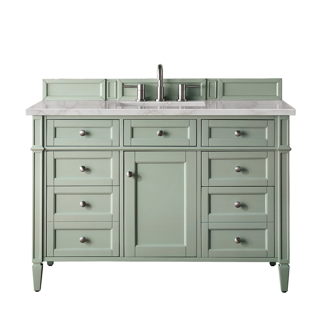Brittany 48" Single Vanity, Sage Green w/ 3 CM Victorian Silver Silestone Top w/FreePower Wireless Charger