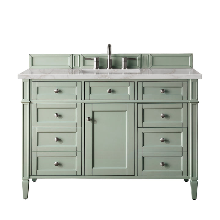 Brittany 48" Single Vanity, Sage Green w/ 3 CM Victorian Silver Silestone Top w/FreePower Wireless Charger