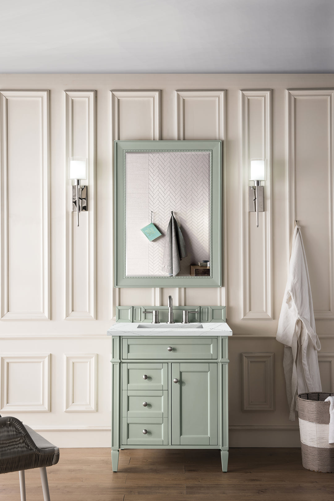 Brittany 30" Single Vanity, Sage Green, w/ 3 CM Ethereal Noctis Silestone Top