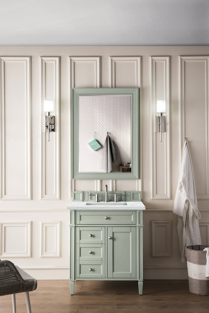 Brittany 30" Single Vanity, Sage Green, w/ 3 CM Ethereal Noctis Silestone Top