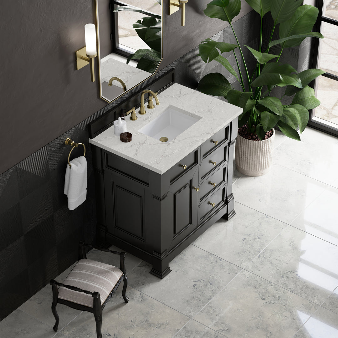 Brookfield 36" Single Vanity, Black Onyx w/ 3 CM Victorian Silver Silestone® Top