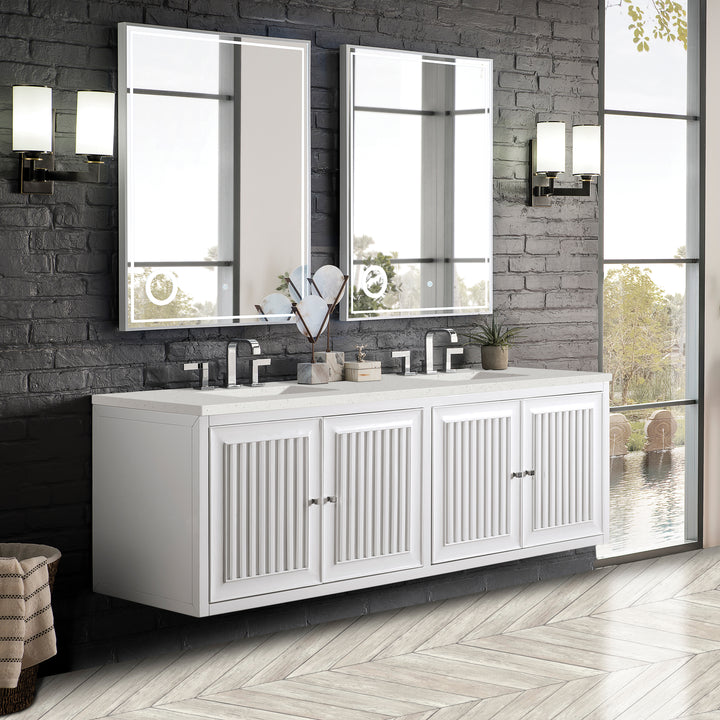 Athens 72" Double Vanity, Glossy White w/ 3 CM Lime Delight Silestone Top