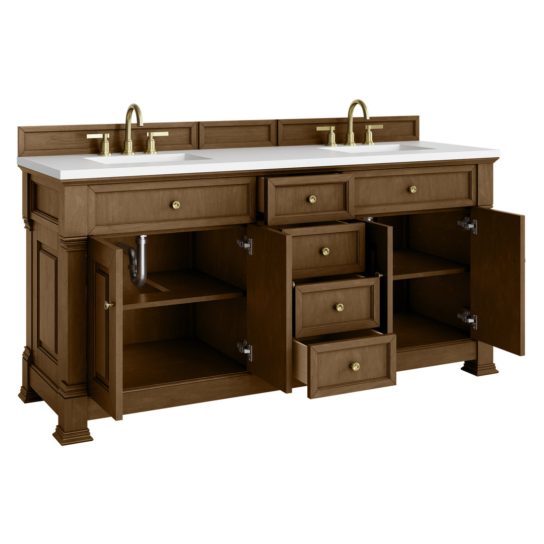 Brookfield 72" Double Vanity, Honey Oak,  w/ 3 CM White Zeus Silestone® Top