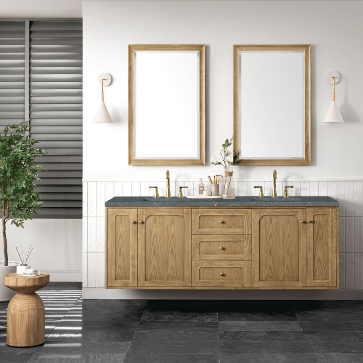 Laurent 72" Double Vanity, Light Natural Oak w/ 3 CM Parisien Bleu Top
