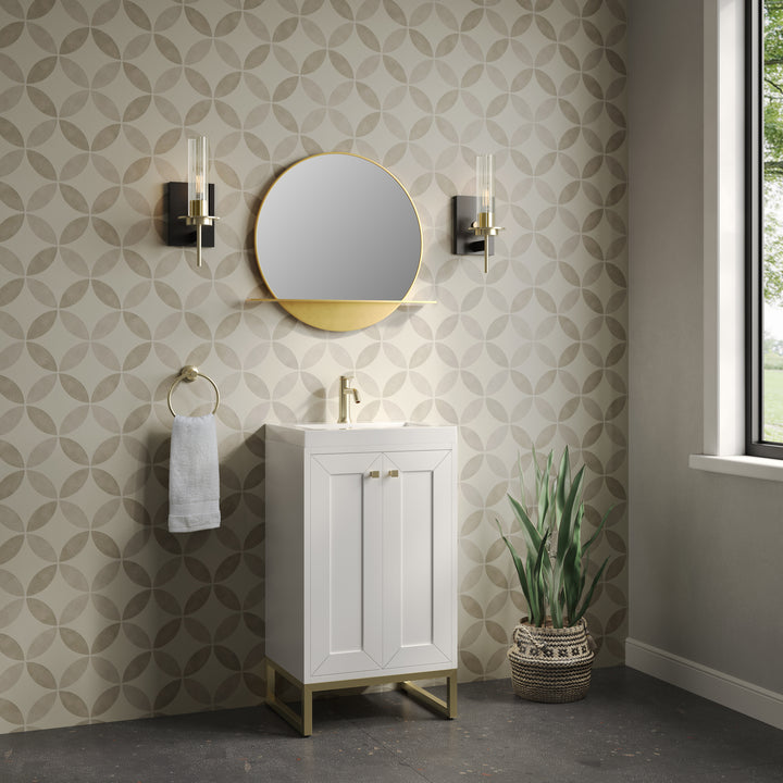 Chianti 20" Single Vanity, Glossy White, Champagne Brass, w/ White Glossy Composite Stone Top