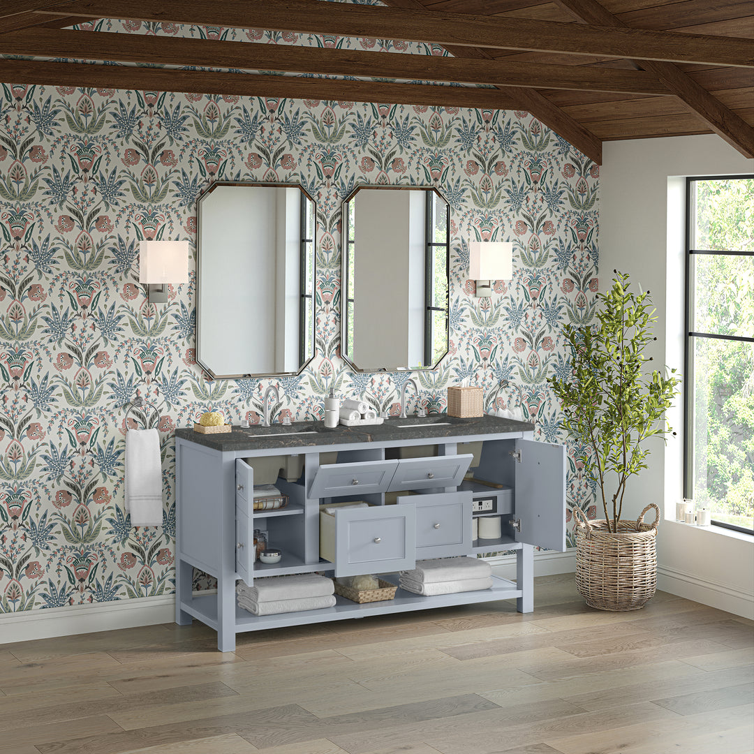 Breckenridge 60" Double Vanity, Serenity Blue w/ 3 CM Parisien Bleu Top