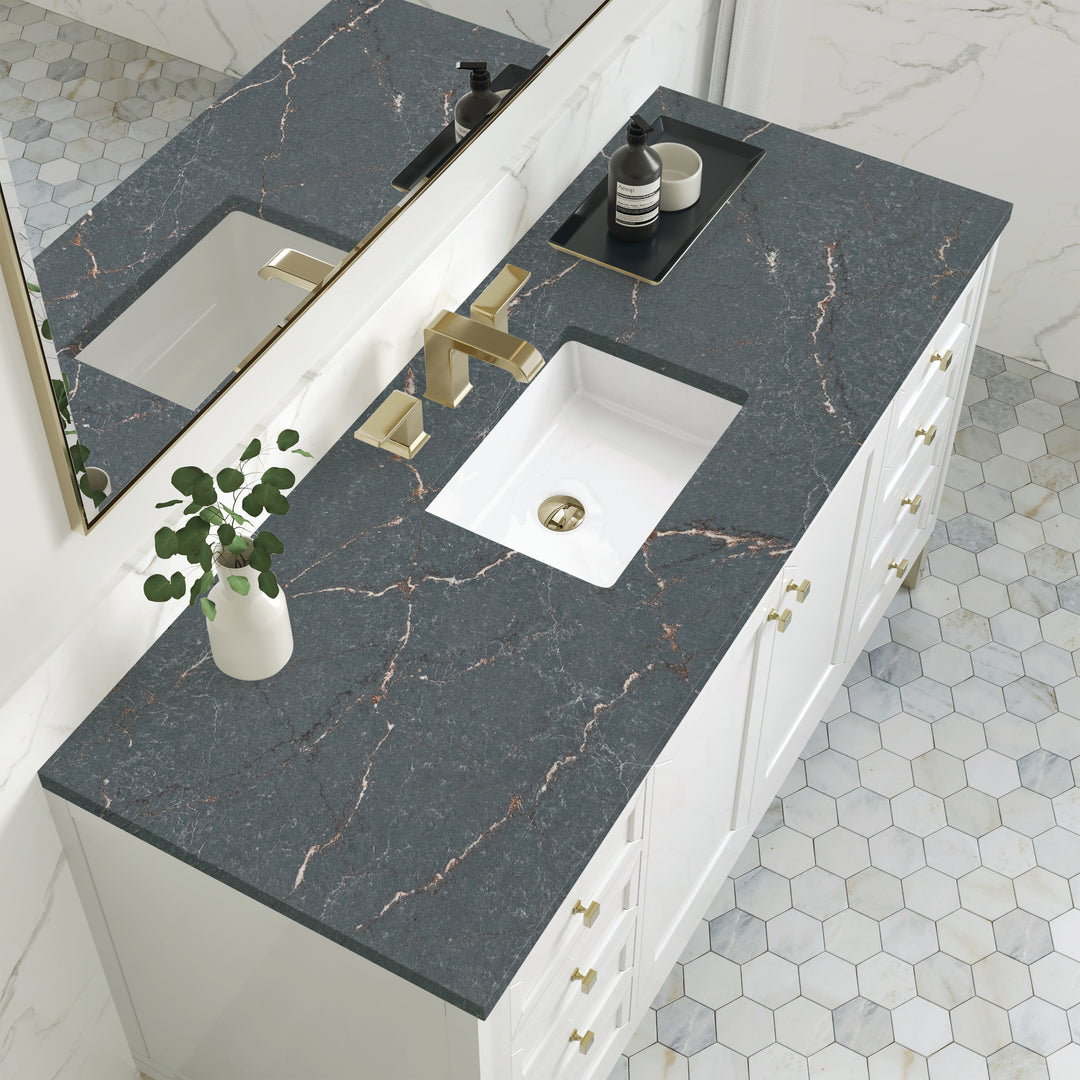 Chicago 60" Single Vanity, Glossy White, w/ 3 CM Parisien Bleu Silestone® Top