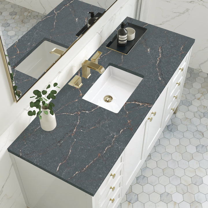 Chicago 60" Single Vanity, Glossy White, w/ 3 CM Parisien Bleu Silestone® Top w/FreePower Wireless Charger