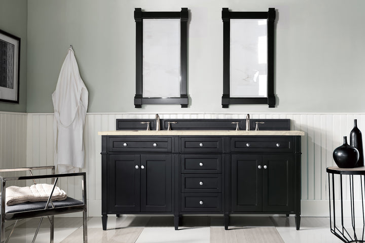 Brittany 72" Double Vanity, Black Onyx w/ 3 CM Eternal Marfil Silestone Top