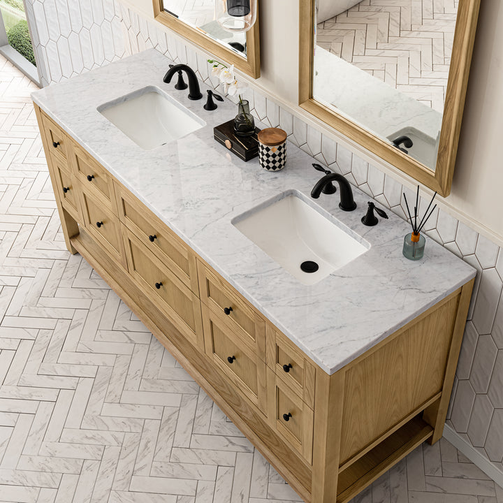 Breckenridge 72" Double Vanity, Light Natural Oak w/ 3 CM Arctic Fall Top